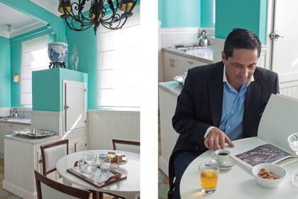 Al verde aturquesado elegido para la cocina lo encontró en la Mansión del Four Seasons. "Lo vi un día en un evento y me enamoré"
